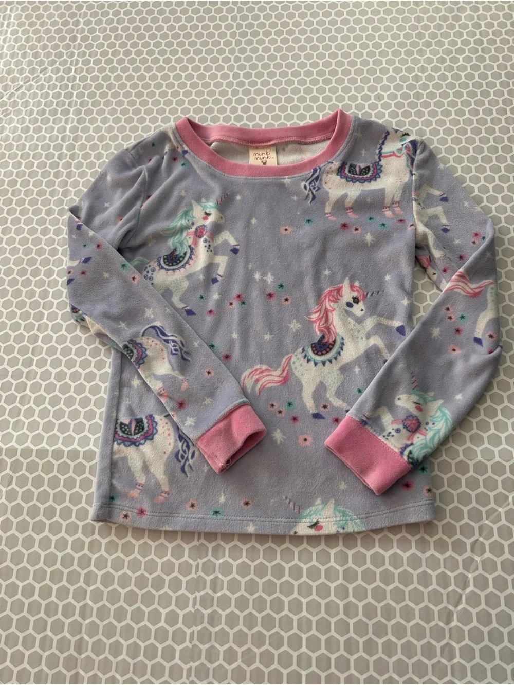 munki munki Lavender Unicorn Pajama Set with Pink Trim. Size 8